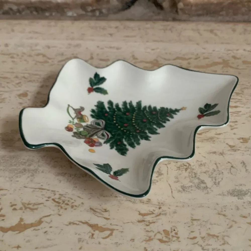 Vintage Mikasa Christmas story trees shaped dish